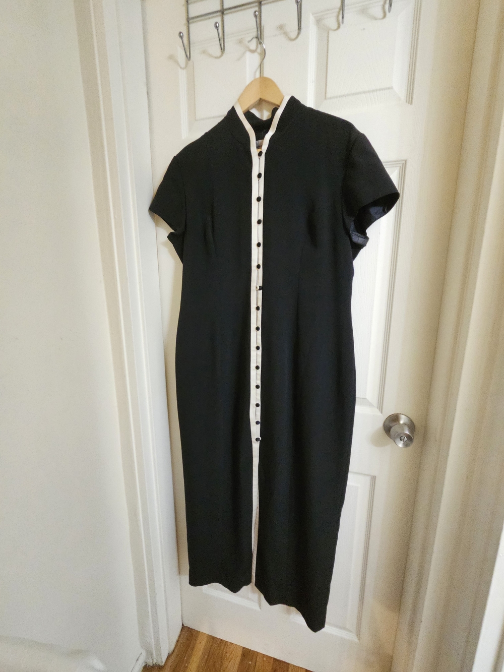 Evan Picone Black Midi Dress with Cream Button-Front Trim